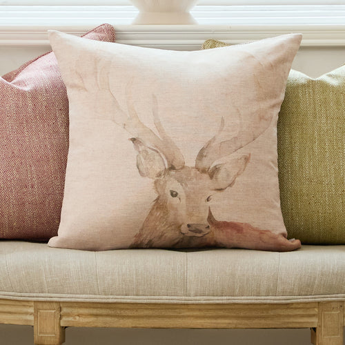 Animal Cream Cushions - Gregor Stag Printed Feather Filled Cushions Natural Voyage Maison