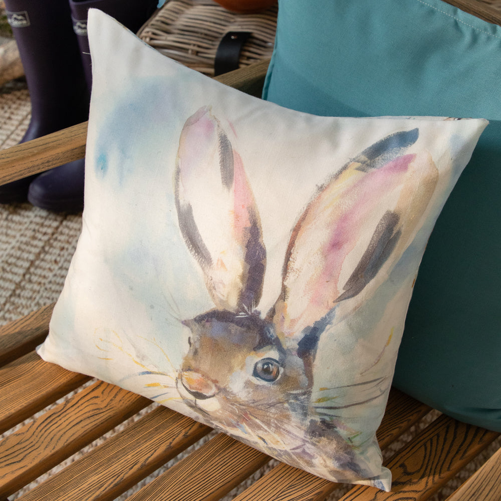 Harriet Hare Blue Outdoor Cushion Cover Blue Cushions Voyage Maison