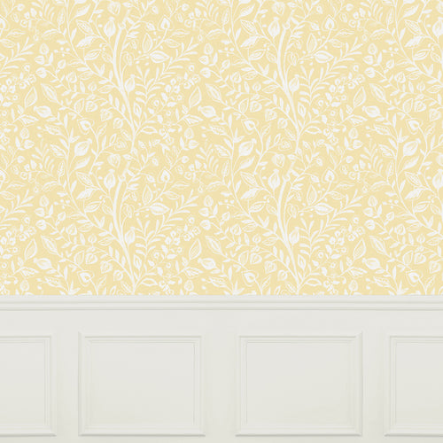 Floral Yellow Wallpaper - Harlow  1.4m Wide Width Wallpaper (By The Metre) Lemon Voyage Maison