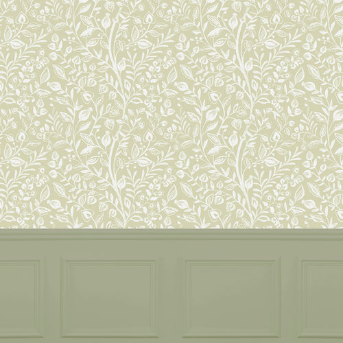 Floral Green Wallpaper - Harlow  1.4m Wide Width Wallpaper (By The Metre) Meadow Voyage Maison