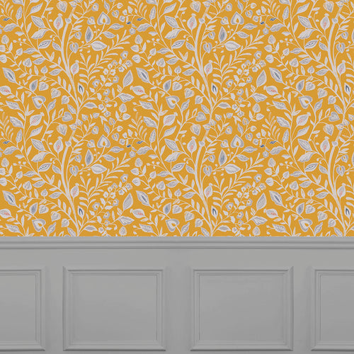 Floral Yellow Wallpaper - Harlow  1.4m Wide Width Wallpaper (By The Metre) Mustard Voyage Maison