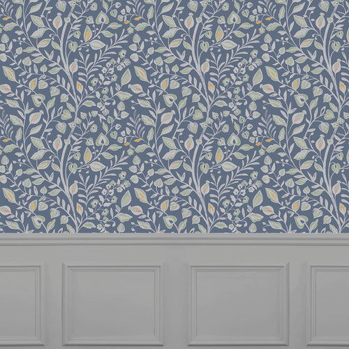 Floral Blue Wallpaper - Harlow  1.4m Wide Width Wallpaper (By The Metre) Sky Voyage Maison