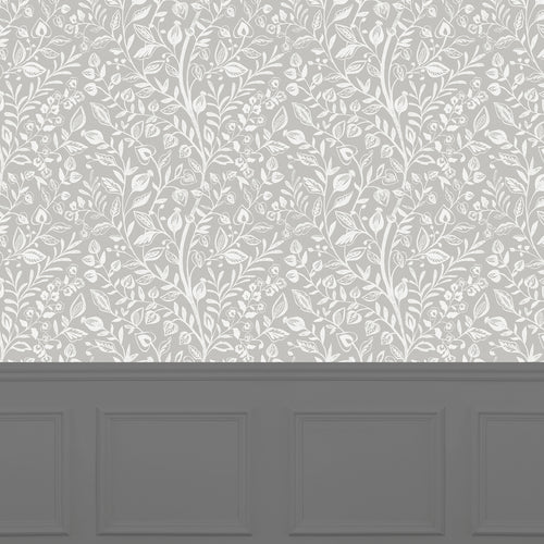 Floral Grey Wallpaper - Harlow  1.4m Wide Width Wallpaper (By The Metre) Stone Voyage Maison
