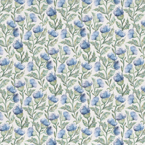 Floral Blue Fabric - Hawick Printed Cotton Fabric (By The Metre) Bluebell Cream Voyage Maison
