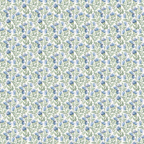 Floral Blue Fabric - Hawick Printed Cotton Fabric (By The Metre) Bluebell Cream Voyage Maison