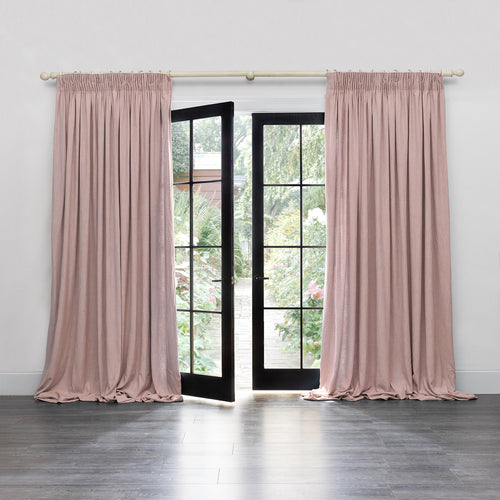 Plain Pink Curtains - Hawley Linen Blend Pencil Pleat Curtains Blossom Voyage Maison