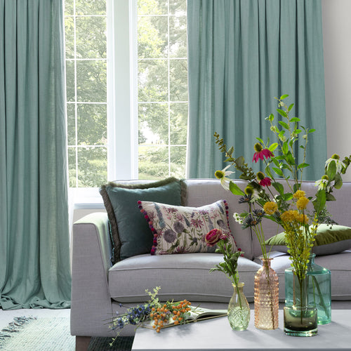 Plain Green Curtains - Hawley Linen Blend Pencil Pleat Curtains Spa Voyage Maison