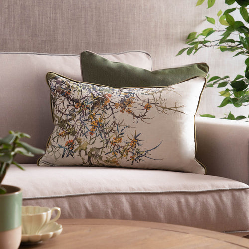 Darren Woodhead Hawthorn Printed Feather Cushion in Olive