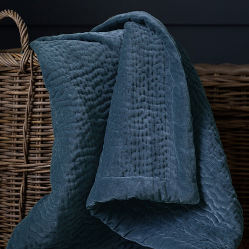 Plain Blue Throws - Haze Velvet Quilted Throw Bluebell Additions