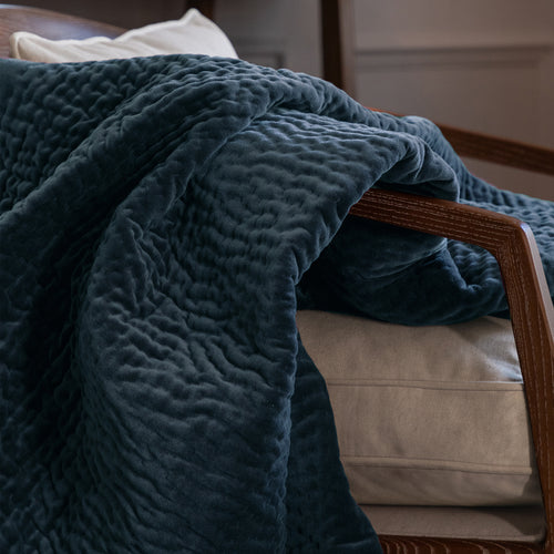 Plain Blue Throws - Haze Velvet Quilted Throw Bluebell Additions