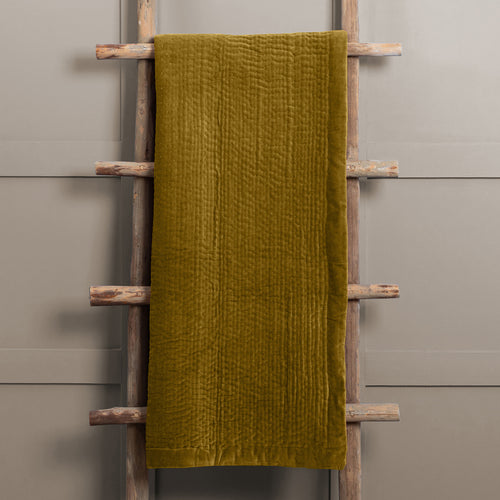 Voyage Maison Haze Velvet Quilted Throw in Mustard