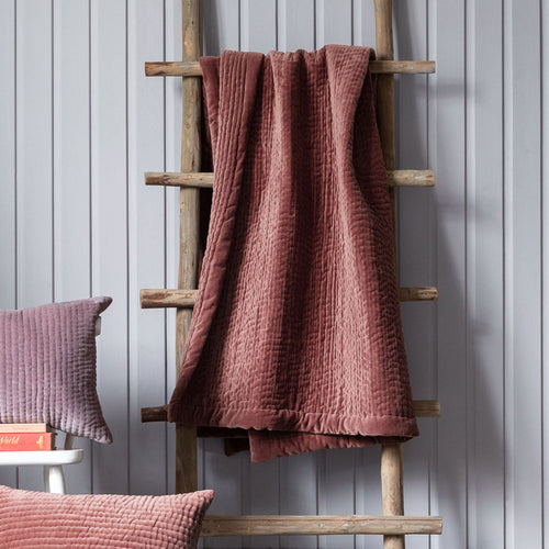 Plain Red Throws - Haze Velvet Quilted Throw Persimmon Additions