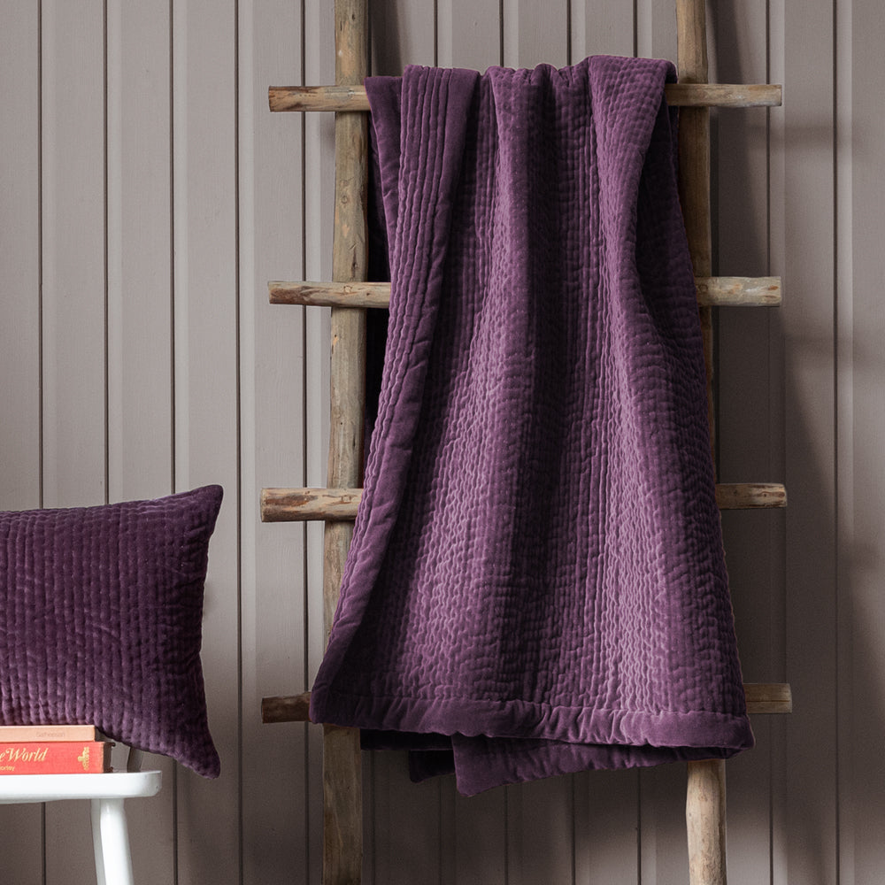 Haze Plum Velvet Quilted Throw Purple Throws Additions Voyage Maison