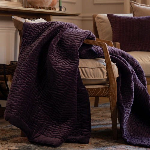 Haze Velvet Quilted Throw Plum