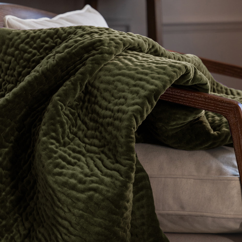 Dark green velvet throw sale