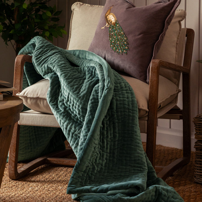 Haze Velvet Quilted Throw Seafoam