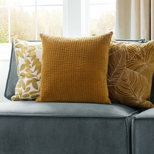 Additions Haze Embroidered Feather Cushion in Mustard
