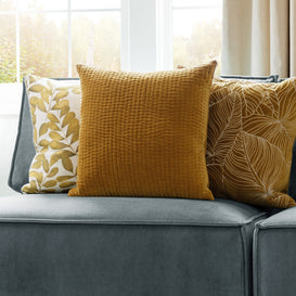 Voyage Maison Haze Embroidered Feather Cushion in Mustard