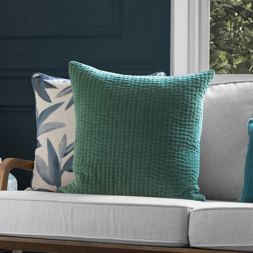 Additions Haze Embroidered Feather Cushion in Seafoam