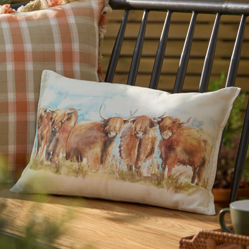 Animal Orange Cushions - Highland Cattle Outdoor Reversible Polyester Filled Cushion Russet Voyage Maison