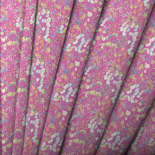 Floral Pink Fabric - Hedgerow Printed Crafting Cotton Apparel Fabric (By The Metre) Fuchsia Voyage Maison