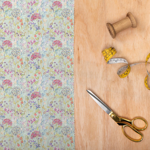 Floral Blue Fabric - Hedgerow Printed Fine Lawn Cotton Apparel Fabric (By The Metre) Duck Egg Voyage Maison