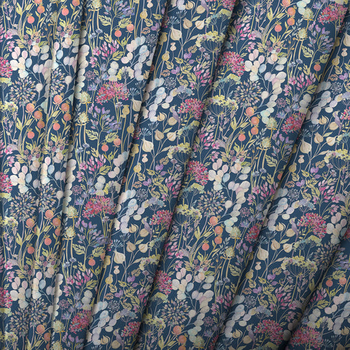Floral Blue Fabric - Hedgerow Printed Fine Lawn Cotton Apparel Fabric (By The Metre) Navy Voyage Maison