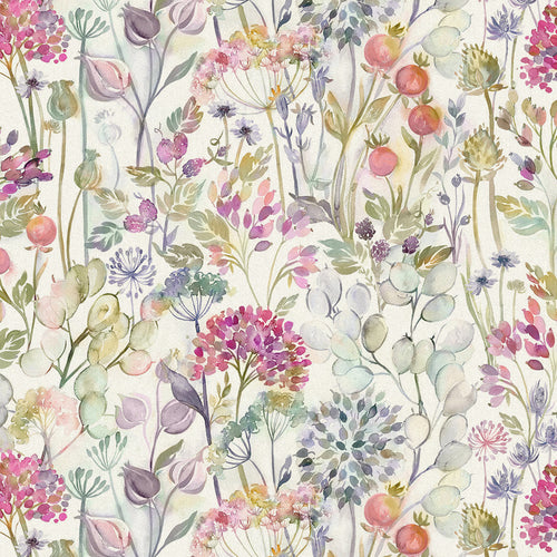 Floral Pink Fabric - Country Hedgerow Printed Cotton Fabric (By The Metre) Lotus Voyage Maison
