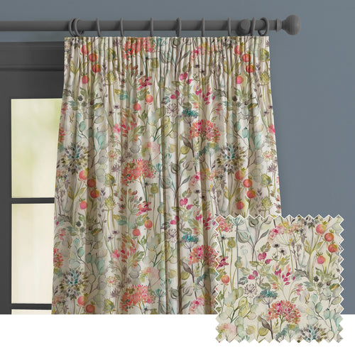 Floral Cream M2M - Country Hedgerow Linen Printed Made to Measure Curtains Coral Voyage Maison