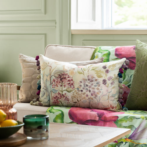 Floral Cream Cushions - Hedgerow Printed Feather Filled Cushion Linen Voyage Maison