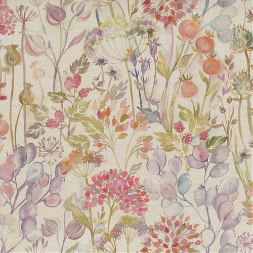 Floral Pink Fabric - Hedgerow Printed Linen Fabric (By The Metre) Autumn Cream Voyage Maison