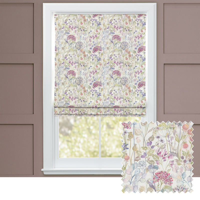 Floral Pink M2M - Hedgerow Printed Linen Made to Measure Roman Blinds Cream Voyage Maison