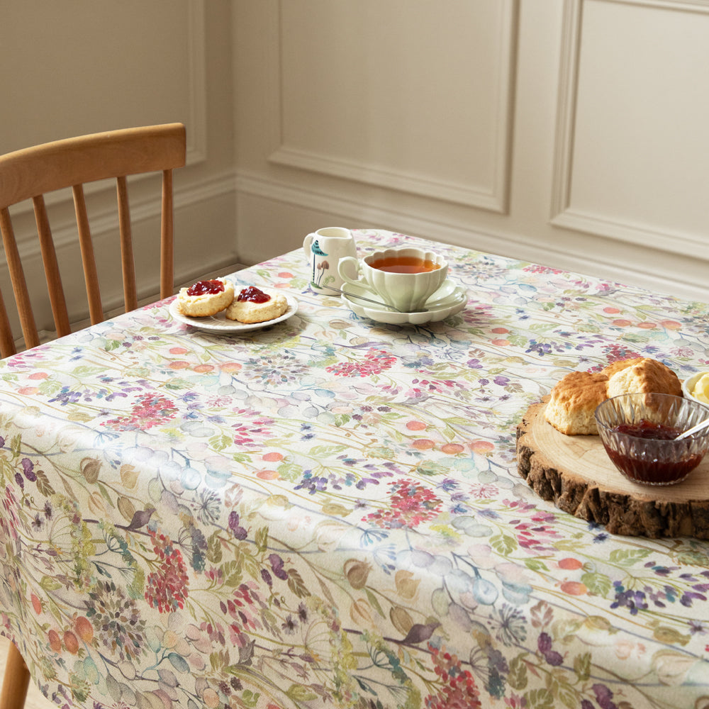 Hedgerow Natural Printed Resin Oil Cloth Fabric Pink Fabric