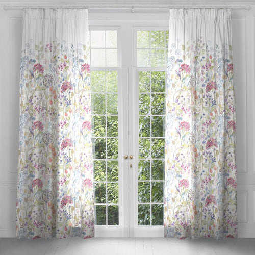 Floral Multi Curtains - Hedgerow Printed Pencil Pleat Curtains White Voyage Maison