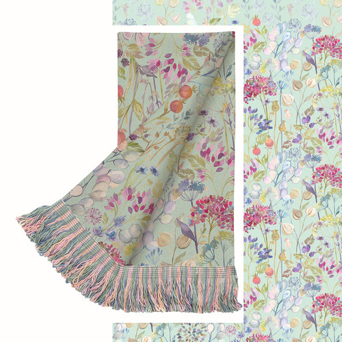 Floral Blue Throws - Hedgerow Printed Throw Duck Egg Voyage Maison