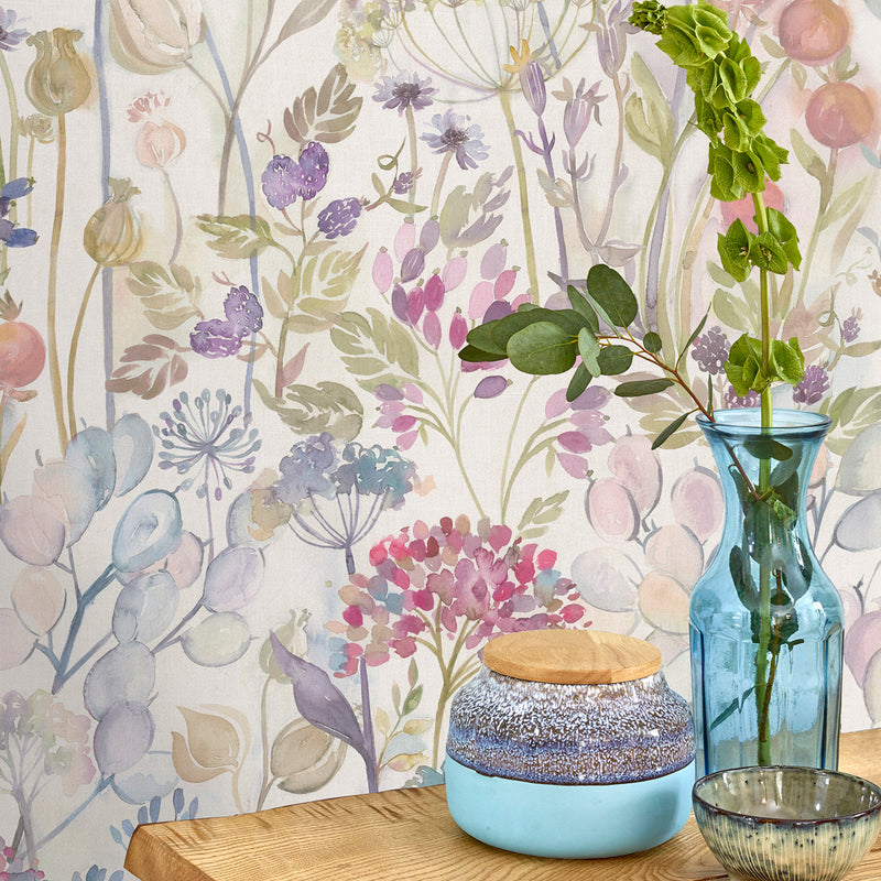 Floral Multi Wallpaper - Hedgerow  1.4m Wide Width Wallpaper (By The Metre) Hedgerow Voyage Maison