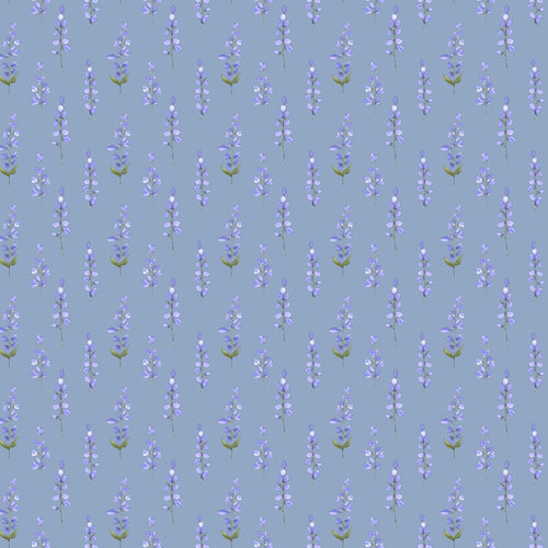 Floral Blue Fabric - Helaine Printed Cotton Fabric (By The Metre) Bluebell Voyage Maison