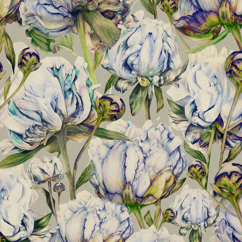 Floral Blue Fabric - Heligan Printed Cotton Fabric (By The Metre) Cornflower Stone Marie Burke