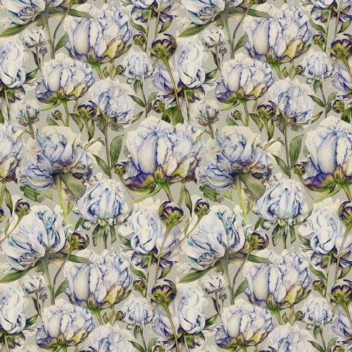 Floral Blue Fabric - Heligan Printed Cotton Fabric (By The Metre) Cornflower Stone Marie Burke