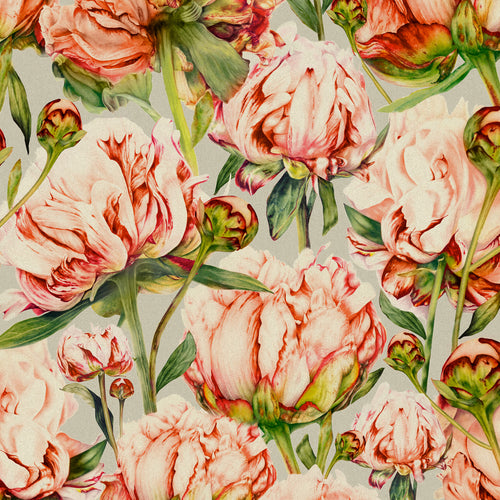 Floral Orange Fabric - Heligan Printed Cotton Fabric (By The Metre) Fuchsia Stone Marie Burke