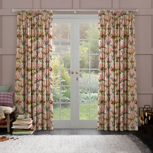 Floral Pink M2M - Heligan Printed Made to Measure Curtains Fuchsia Linen Voyage Maison