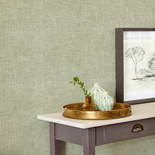 Plain Green Wallpaper - Helmsley  1.4m Wide Width Wallpaper (By The Metre) Apple Voyage Maison