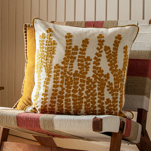 Additions Herb Embroidered Feather Cushion in Mustard