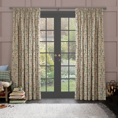 Hermione Printed Pencil Pleat Curtains Natural