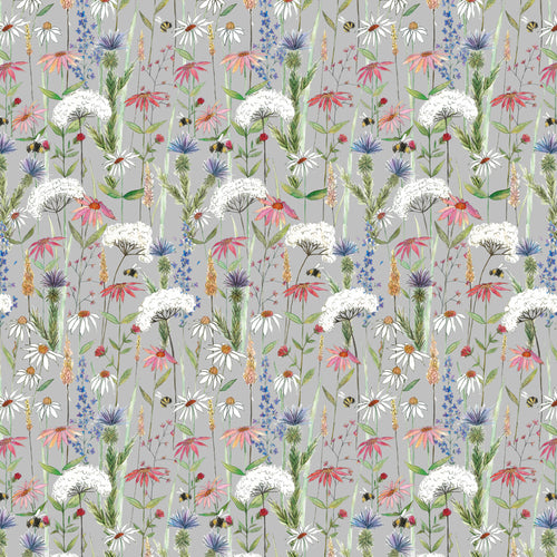Floral Grey Fabric - Hermione Printed Cotton Fabric (By The Metre) Silver Voyage Maison