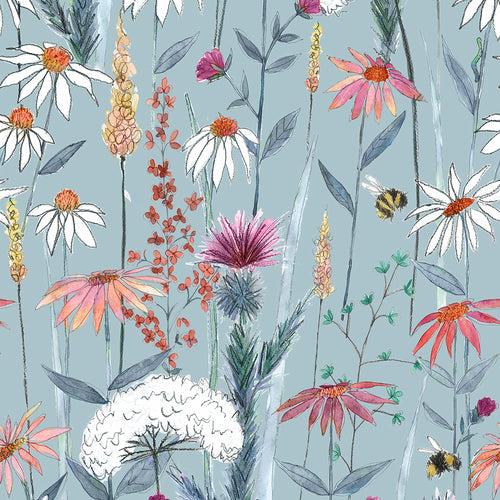 Floral Blue Wallpaper - Hermione  1.4m Wide Width Wallpaper (By The Metre) Cornflower Voyage Maison