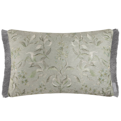 Damask Green Cushions - Hettie Printed Ruche Fringe Feather Filled Cushion Eden Voyage Maison