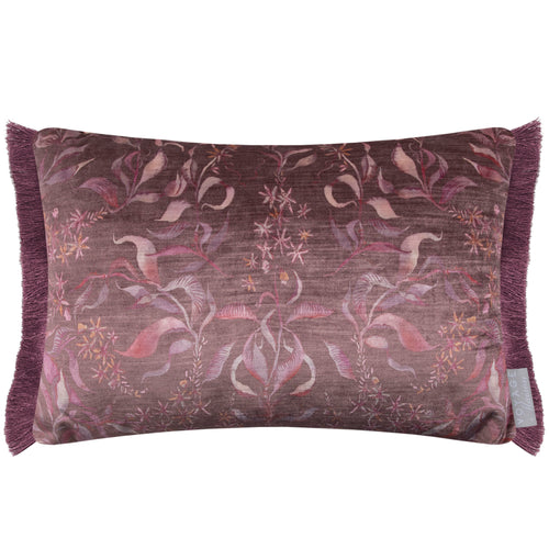 Damask Red Cushions - Hettie Printed Ruche Fringe Feather Filled Cushion Ruby Voyage Maison