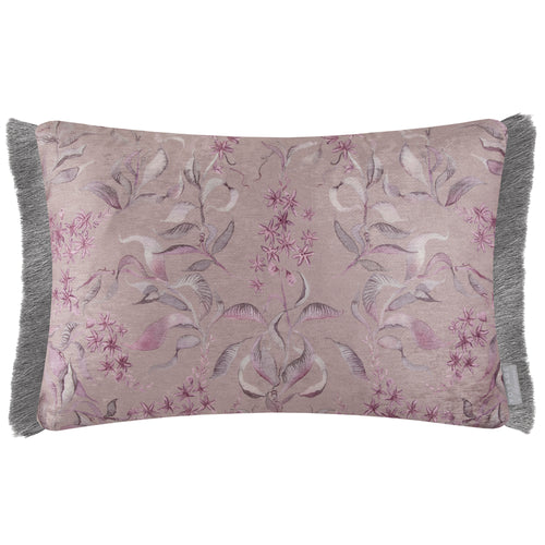 Damask Purple Cushions - Hettie Printed Ruche Fringe Feather Filled Cushion Viola Voyage Maison