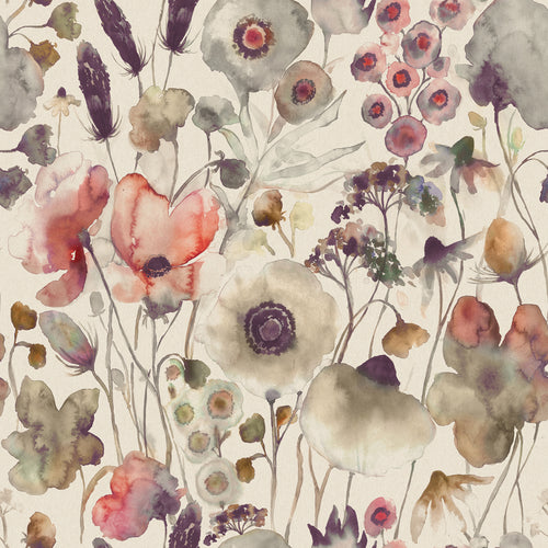 Floral Purple Fabric - Hibbertia Linen Printed Cotton Fabric (By The Metre) Boysenberry Voyage Maison